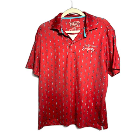 Barstool Sports Polo Men's Size Small Red Golf Ain't No Hobby Preppy White Blue - Picture 1 of 3